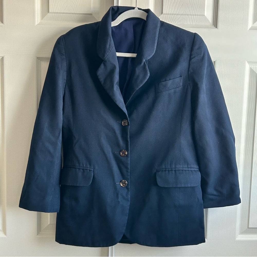 Oscar Maxx Pure Virgin Wool Classic Navy Women's Blazer fits like size 10-12 Vtg
